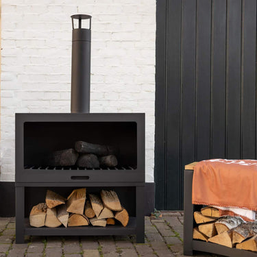 Brasero L - avec range-bûches - Noir - Esschert Design