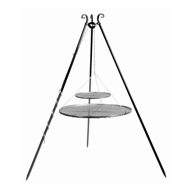 CookKing - Trépied 180 cm avec double grille de cuisson en acier 80+ 40 cm
