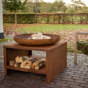 Esschert Design - Brasero avec rangement bois 60 cm rouille
