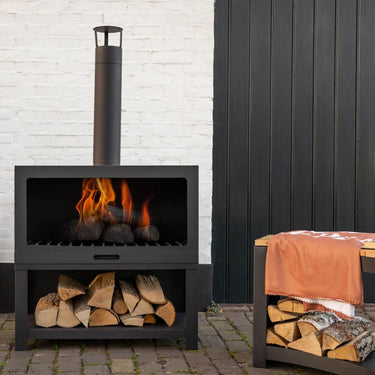 Brasero L - avec range-bûches - Noir - Esschert Design