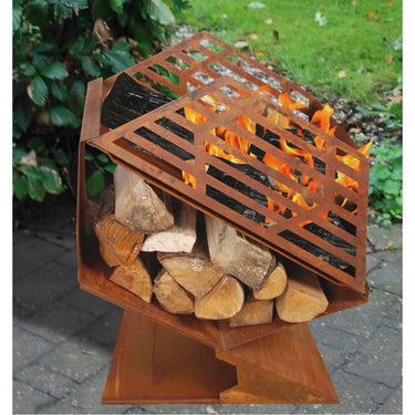 Esschert Design - Cheminée d'extérieur Corten avec rangement pour bois S