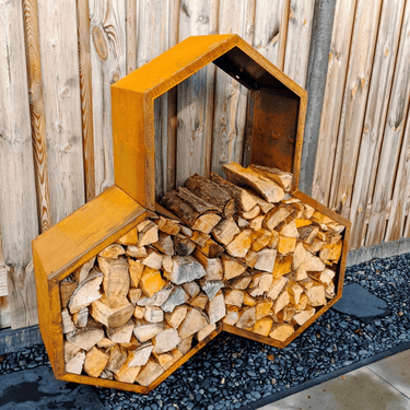 Ruigg - Rangement pour bûches triangulaire en acier Corten medium