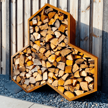 Ruigg - Rangement pour bûches triangulaire en acier Corten medium